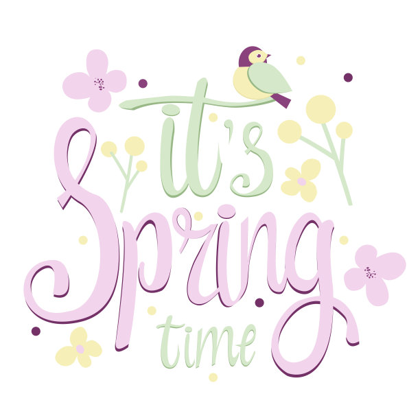 春天贺卡与花朵和可爱的鸟在柔和的颜色孤立在白色的背景可爱的明信片，标志，请柬，名片。这是春天的字母图片下载