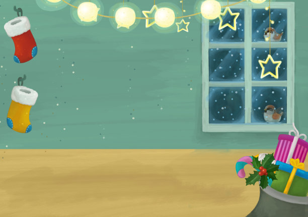 卡通场景与圣诞房和礼物-插图图片下载