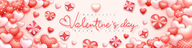 现实的情人节横幅背景。可爱的情人节横幅或贺卡。美丽浪漫的背景图片下载