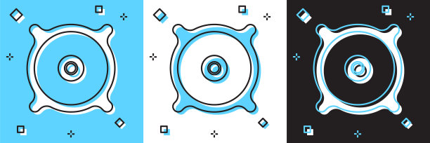 设置汽车音频扬声器图标隔离在蓝色和白色，黑色背景。向量图片下载
