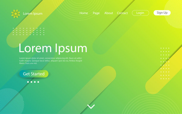 网站登陆页面设计与抽象的几何和动态形状在黄色和绿色的背景。矢量插图eps10。图片下载