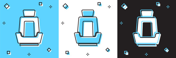 设置汽车座椅图标隔离在蓝色和白色，黑色的背景。汽车扶手椅。向量图片下载