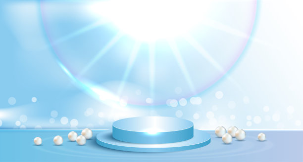 化妆品背景的产品，品牌和包装介绍。在讲台舞台上用珍珠几何形状的圆形造型。矢量设计图片下载