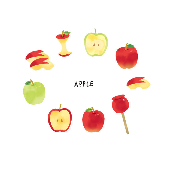 随意触摸水彩插图一套苹果图片下载