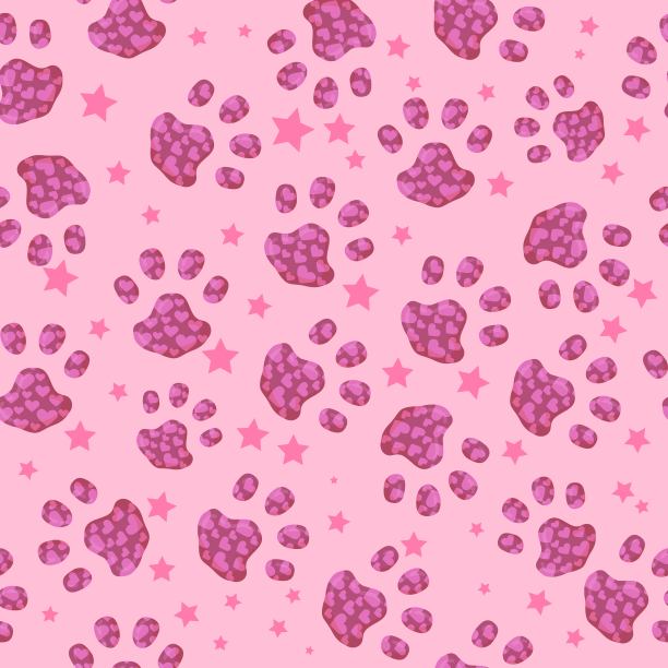 猫或狗爪印的图案。无缝模式的粉红色颜色。附件为宠物。一组手绘涂鸦中的元素。孤立的插图上的白色背景。图片下载