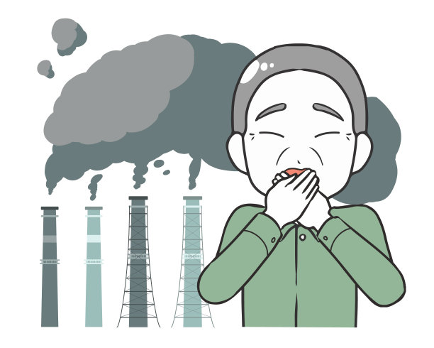 一位老人正在挤压工厂的废气图片下载
