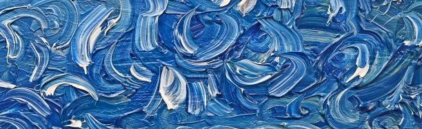 抽象油画在画布上画肌理，蓝白颜料笔触。手绘油画。颜色纹理。片段的艺术品。点的油漆。笔触的油漆。现代艺术。当代艺术。图片下载