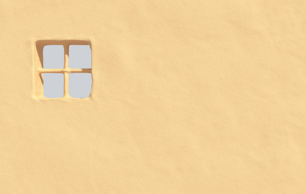 空的混凝土垃圾墙。城市房屋的3d渲染与清晰的天空背景。带小窗的房屋外墙细节。3 d渲染。黄色图片下载