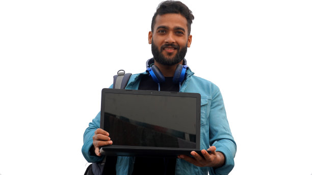 男子展示他的新笔记本教育概念图片下载