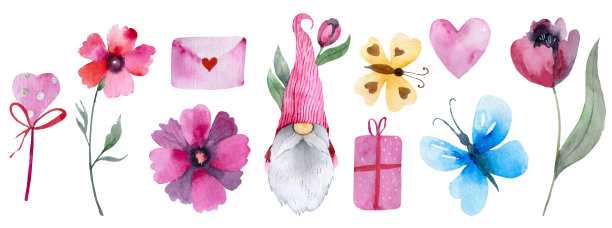 一套水彩心。插图图片下载