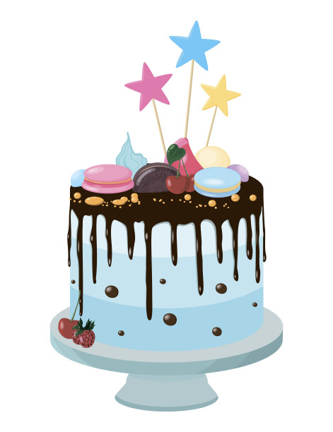 矢量插图的蓝色蛋糕与糖果和五颜六色的星星图片下载