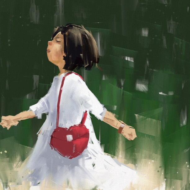 数码调色板刀画一套美丽的女孩肖像，布面丙烯纹理，半抽象艺术图片下载