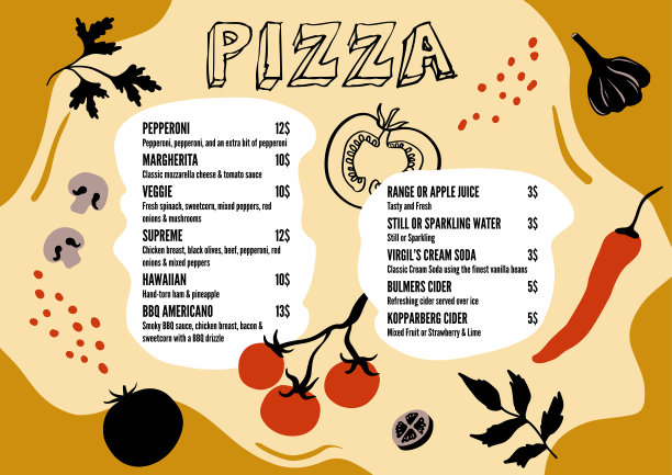 餐厅和咖啡馆的菜单模板。简约的设计与抽象的蔬菜平面插图。时尚的设计风格。图片下载