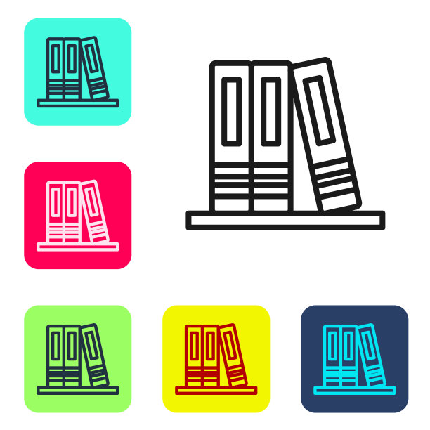 黑色线条的办公室文件夹与文件图标隔离在白色背景。办公室的绑定。档案文件夹的迹象。设置图标的颜色方形按钮。向量图片下载