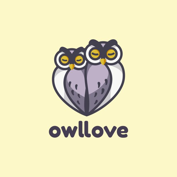 矢量插图猫头鹰爱简单的吉祥物风格。图片下载