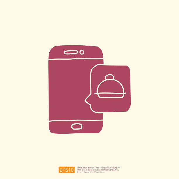 智能手机屏幕上的外卖服务图标。食物购物从家与剪影涂鸦风格矢量插图概念图片下载