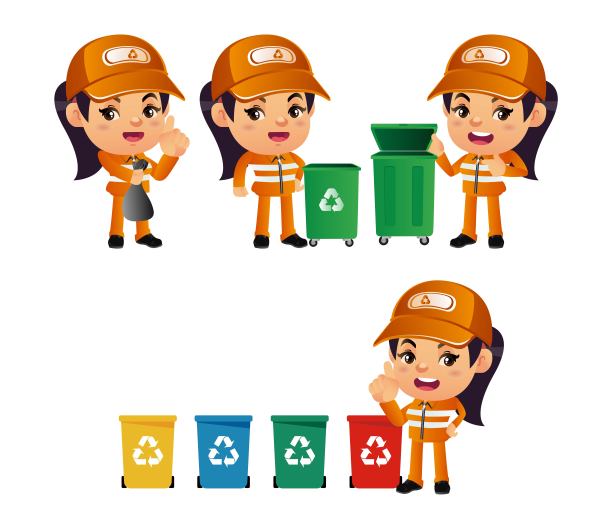 一组不同姿势的街道清洁工图片下载