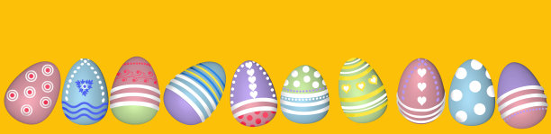 水平长全景彩色彩蛋三维渲染模型，背景设计，明信片，复活节概念，春节，三维插画图片下载