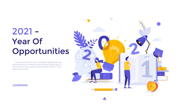 登陆页模板与学生阅读书籍和准备考试。2021年是学习、学习、获取知识的一年。平面矢量插图的网站。图片下载