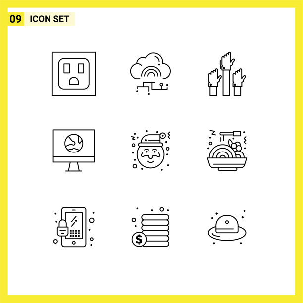 为圣诞节互联网设置9个大纲网格图片下载