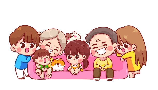 大幸福家庭卡通插图图片下载