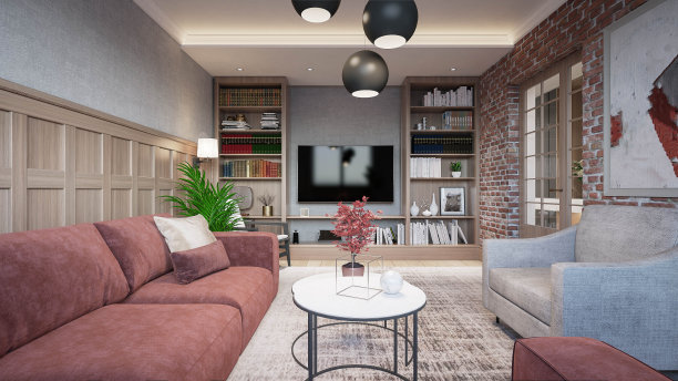 室内设计。体系结构。电脑生成的客厅图像。建筑可视化，3D渲染。图片下载