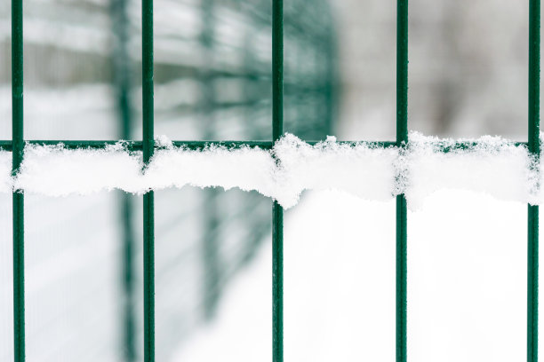 金属栅栏特写。围栏的地盘，绿色围栏图片下载