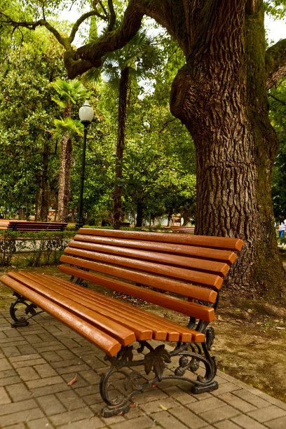 城市公园里的木凳图片下载