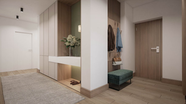 室内设计。体系结构。计算机生成的走廊图像。建筑可视化。3D渲染图片下载