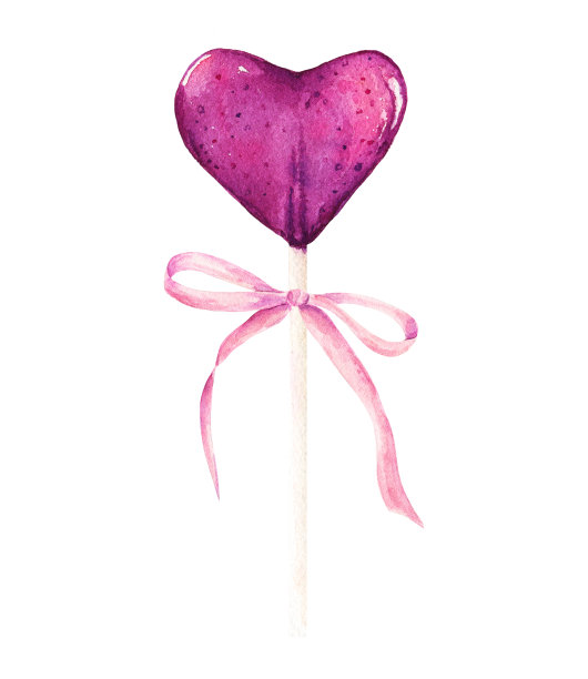 水彩棒棒糖的形状与弓孤立在白色的背景。图片下载