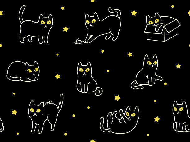 黑猫星系无缝图案图片下载