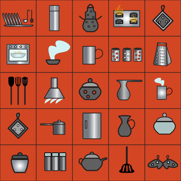 由金属和粘土制成的厨房工具。图片下载