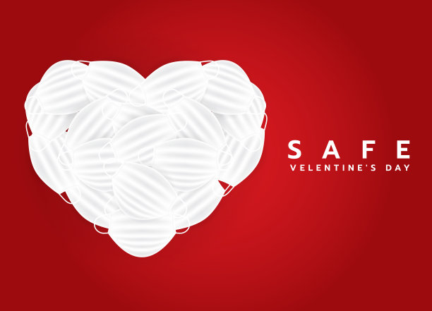 安全的情人节与新的常规概念与面具在红色的背景图片下载