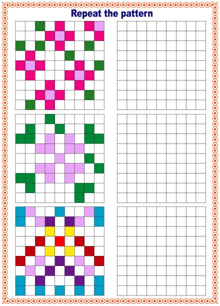 填写模板。复制图片。印刷板。像素图形。教育对学龄前儿童来说是一种逻辑游戏。矢量插图。图片下载