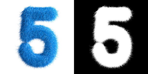 五号由毛皮制成，带有alpha遮罩，毛皮字体，3d字母。3 d演示。图片下载