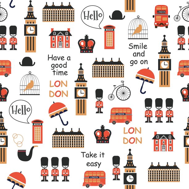 伦敦街头卡通无缝图案图片下载