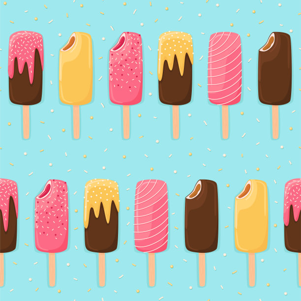 彩色冰淇淋收集和洒在蓝色的背景。矢量插图。图片下载