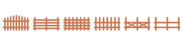 在白色背景上孤立的一组木栅栏。矢量图图片下载
