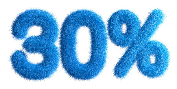 30%是皮毛，皮毛字体，3d字母。特价七折优惠标签。3 d演示。图片下载