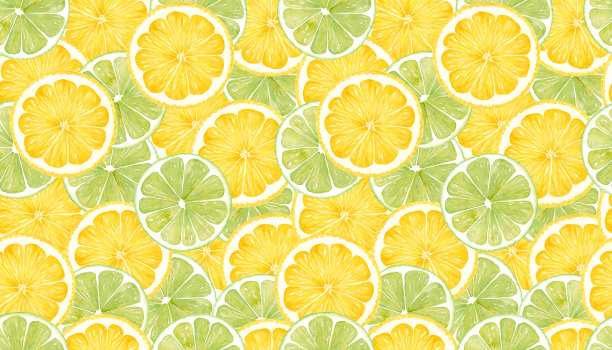 无缝模式与柑橘片。柠檬和酸橙的水彩插图。图片下载