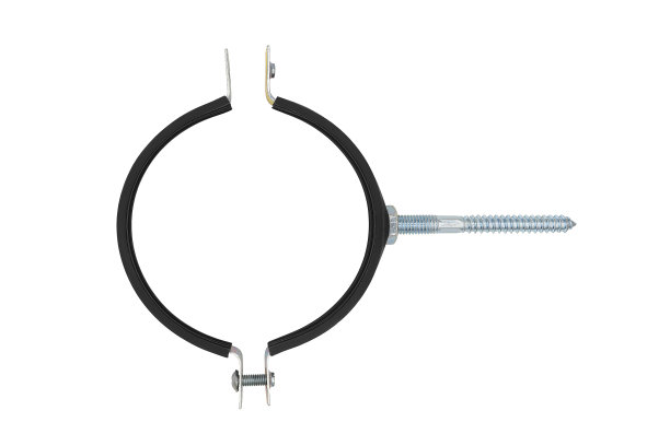 带橡胶垫圈的钢支架，用于将管道固定在白色背景上隔离的墙壁上图片下载