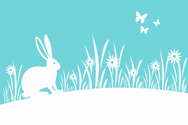 草地上复活节兔子的插图图片下载