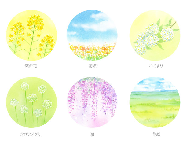 水彩插图的春天图标设置。图片下载