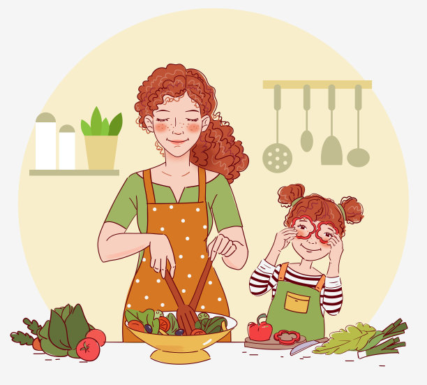 母亲和她的小女儿准备食物在室内厨房。快乐的家庭玩得开心图片下载