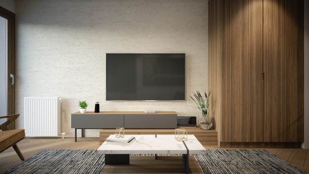 室内设计。体系结构。电脑生成的小客厅图像。建筑可视化，3D渲染。图片下载