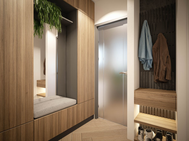 室内设计。体系结构。计算机生成的走廊图像。建筑可视化。3D渲染图片下载