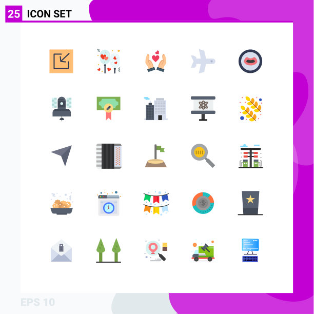包装25个现代平面颜色的标志和符号图片下载