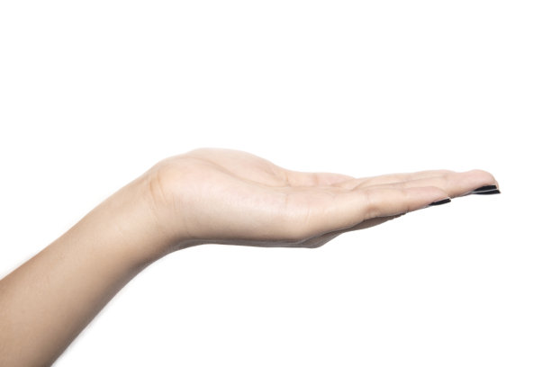 一个年轻女子的手张开特写。白色背景隔离图片下载