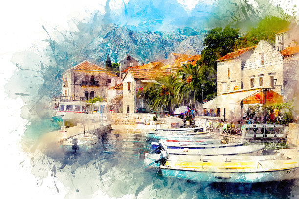 一个舒适的小镇，建筑风格古老。Perast、黑山图片下载