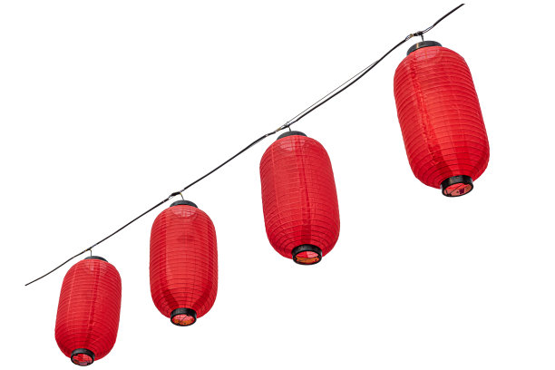 中国的红灯笼挂在古老的建筑砖块上，图片下载